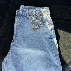 Forever 21 rhinestone fringe jeans